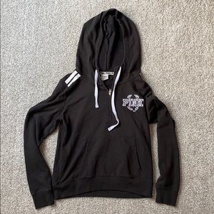 VS Pink 1/4 Zip Sweatshirt Hoodie Black/White SZ L